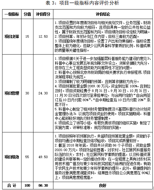 表3：項目一級評價指標內(nèi)容的分析