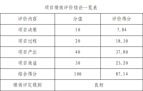 項(xiàng)目績效評價(jià)結(jié)論一覽表