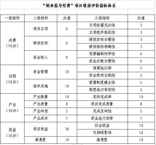 項目績效評價指標體系