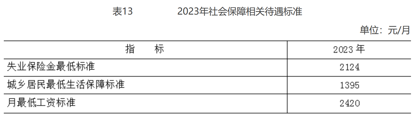 表13 2023年社會(huì)保障相關(guān)待遇標(biāo)準(zhǔn)