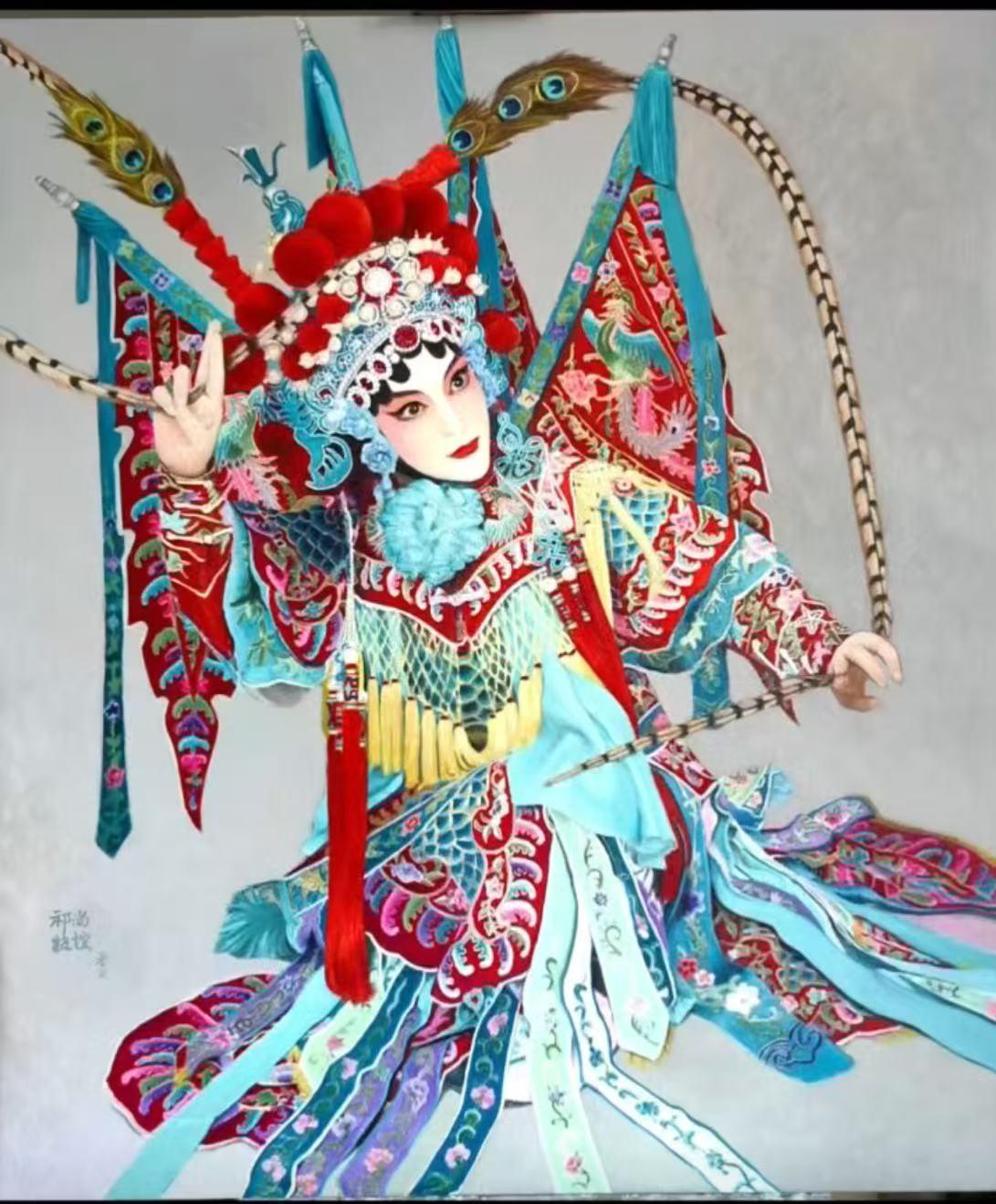 靳尚誼、祁艷，《戲韻英姿》，布面油畫(huà)，92x107.5cm，2025年，沒(méi)面板