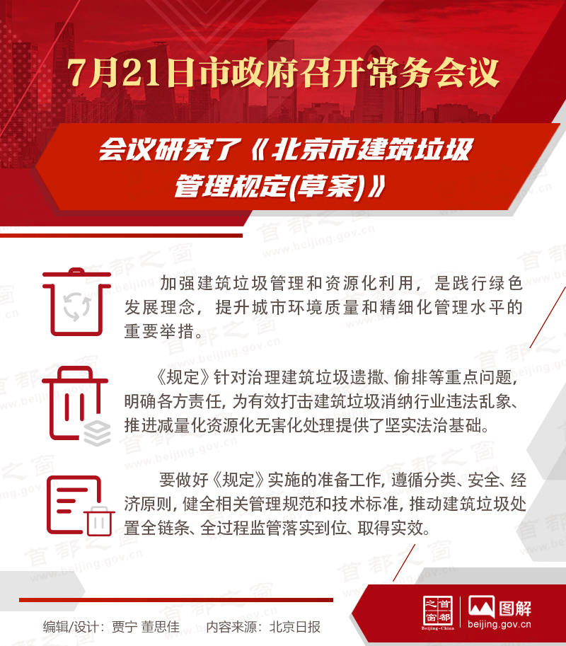 7月21日市政府召開常務(wù)會議研究《北京市建筑垃圾管理規(guī)定(草案)》