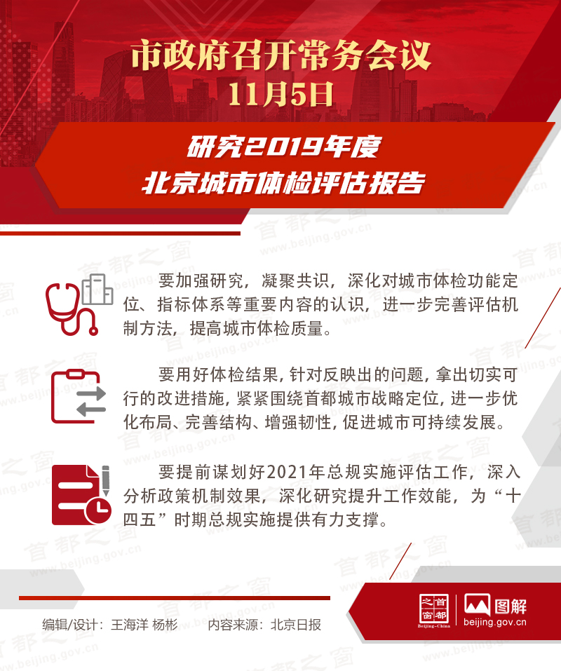 市政府常務(wù)會(huì)議：研究2019年度北京城市體檢評(píng)估報(bào)告