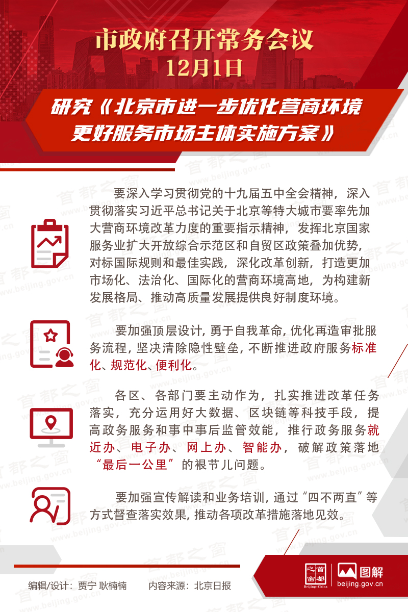 市政府常務(wù)會(huì)議：研究《北京市進(jìn)一步優(yōu)化營(yíng)商環(huán)境更好服務(wù)市場(chǎng)主體實(shí)施方案》