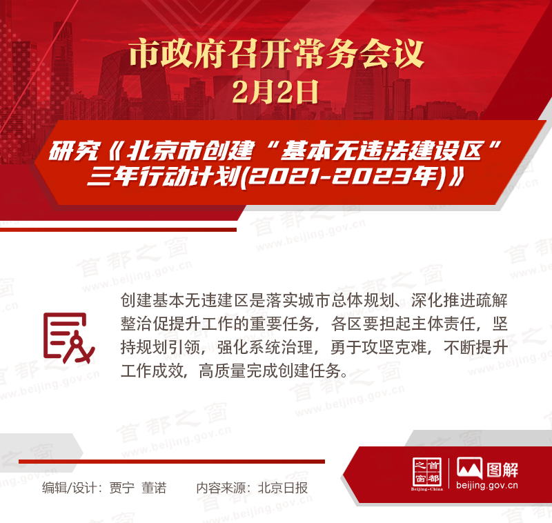 市政府常務(wù)會議：研究《北京市創(chuàng)建“基本無違法建設(shè)區(qū)”三年行動計劃(2021-2023年)》