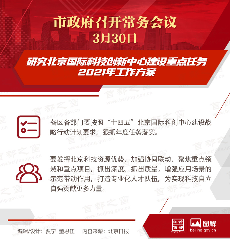 市政府常務(wù)會(huì)議：研究北京國(guó)際科技創(chuàng)新中心建設(shè)重點(diǎn)任務(wù)2021年工作方案