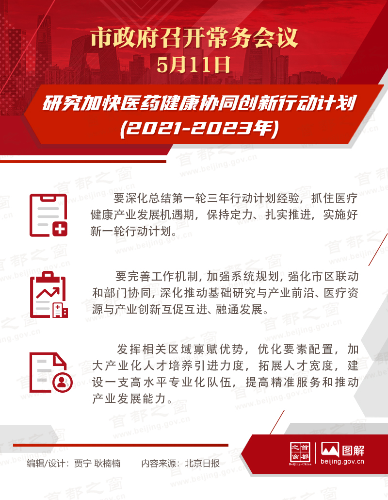 市政府常務會議：研究加快醫(yī)藥健康協(xié)同創(chuàng)新行動計劃(2021-2023年)
