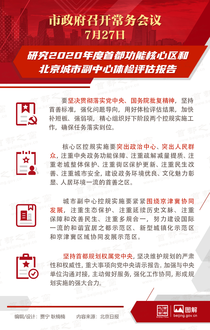 市政府常務(wù)會(huì)議：研究2020年度首都功能核心區(qū)和北京城市副中心體檢評估報(bào)告