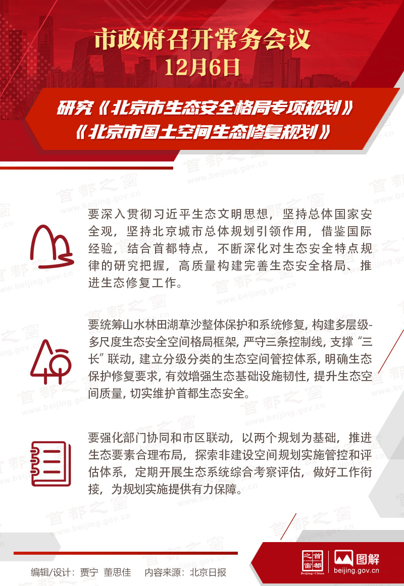市政府常務(wù)會(huì)議：研究《北京市生態(tài)安全格局專項(xiàng)規(guī)劃》《北京市國(guó)土空間生態(tài)修復(fù)規(guī)劃》