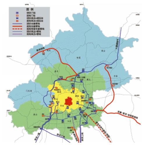 圖3 2020年北京市天然氣設(shè)施布局示意圖